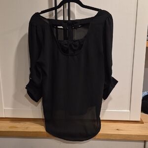 💙Black Sheer Bow-Back Women's Blouse